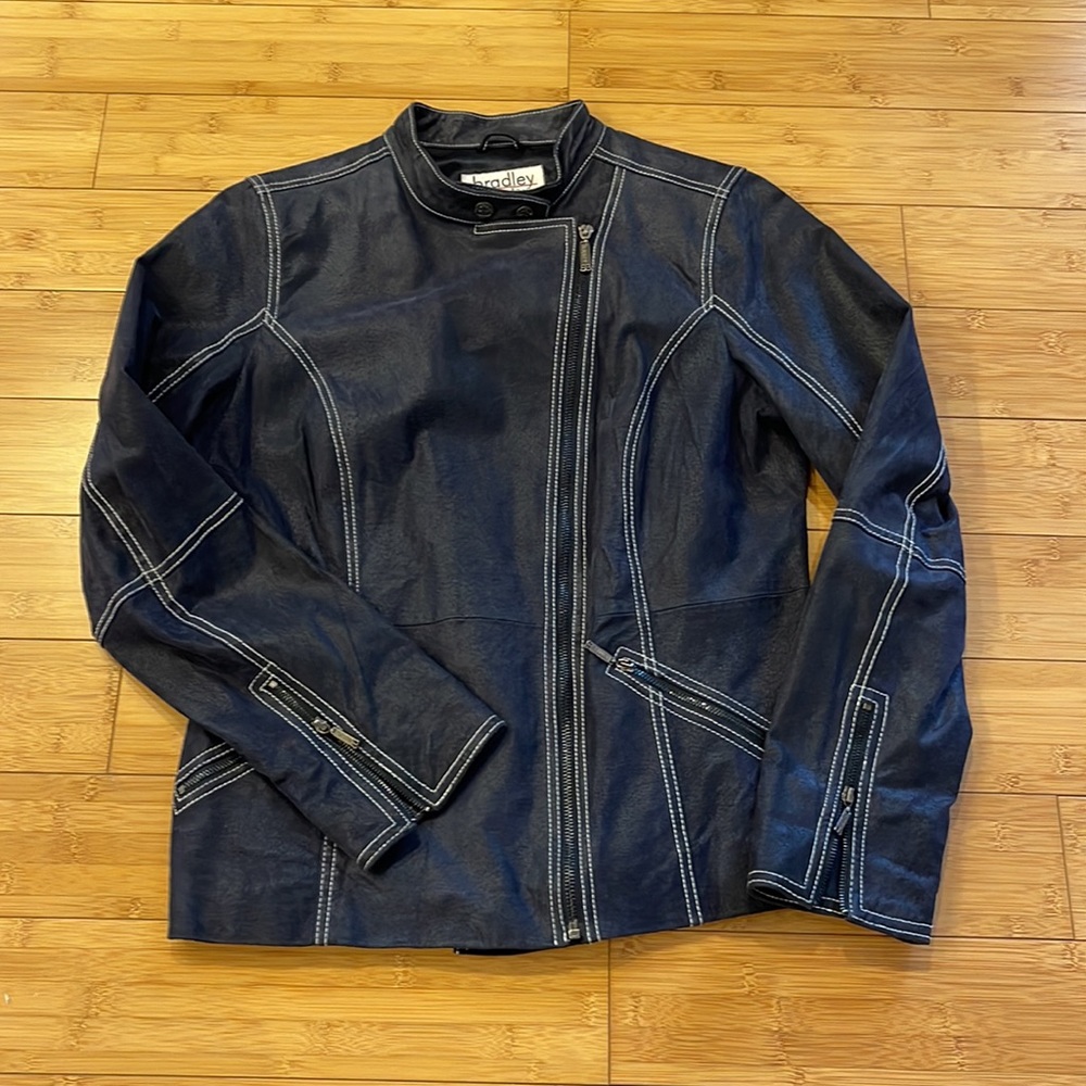 Bradley 100% Leather motorcycle Jacket Blue size S fitted